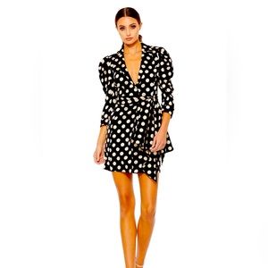 NWT Ieena by Mac Duggal - Polka Dot Puff Sleeve Soft Tie Tuxedo Dress